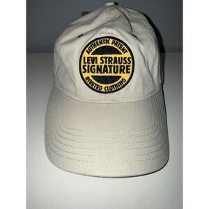 Vtg Levi Strauss Signature Hat Levis Baseball Cap Tan Leather Strap Back Adjusts